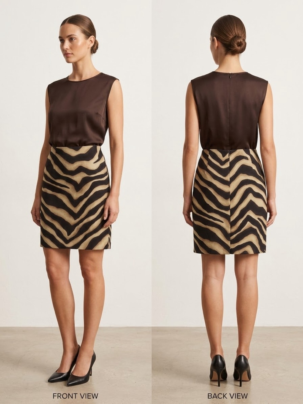 Ralph Lauren Zebra-Pattern Brown and Tan Pencil Skirt